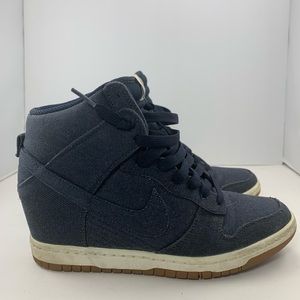 Nike Dunk Sky High Essential Denim Obsidian Wedge 644877-400 Hidden Heel Sz 8.5